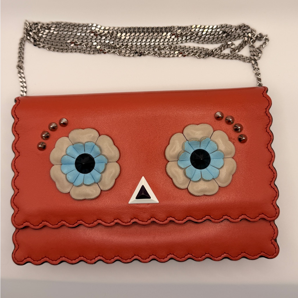 Fendi Red Crossbody Bag With Blue And Cream Floral Design